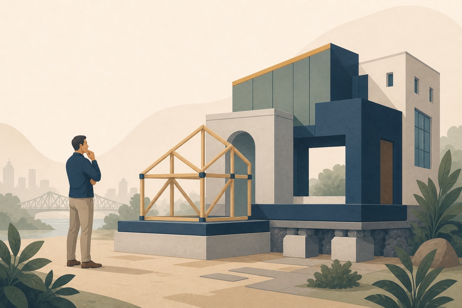 Illustration of a business owner considering the structure of a growing private business