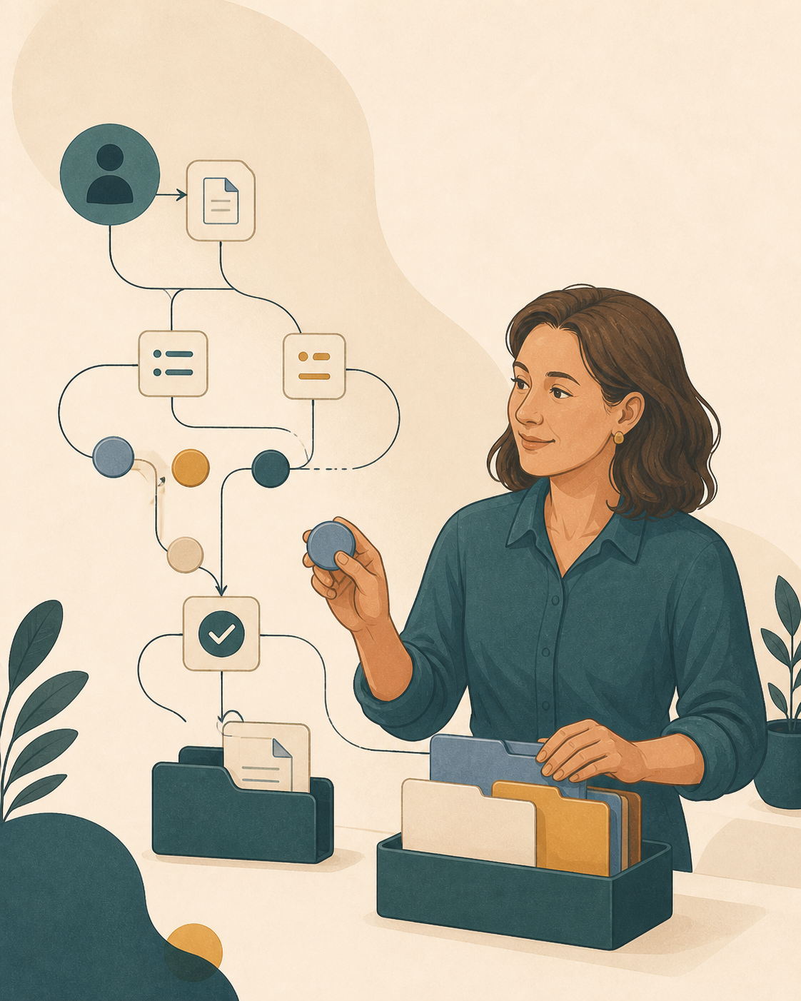 Illustration of organised financial work flowing through a business