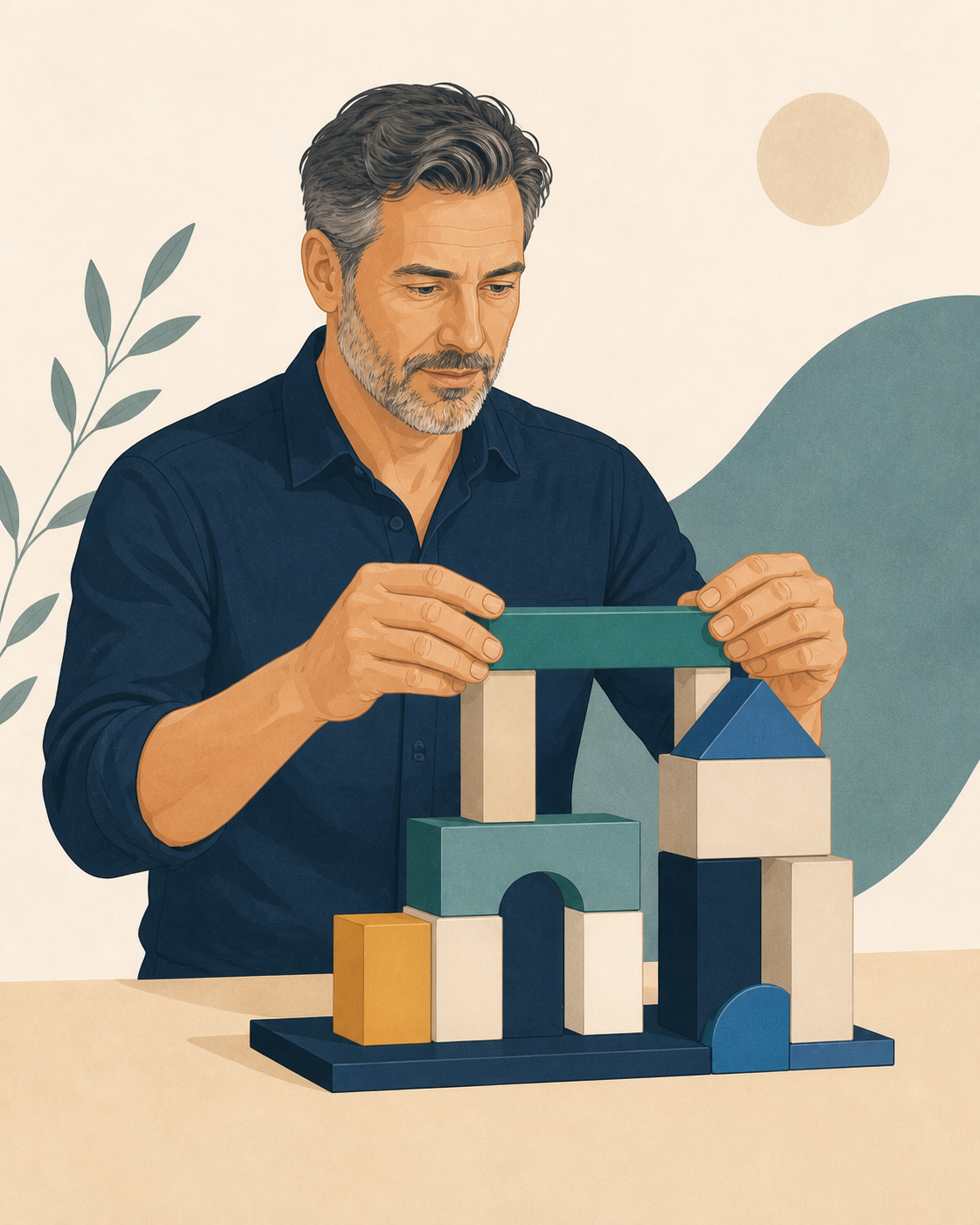 Illustration of a business owner strengthening the structure of a growing business