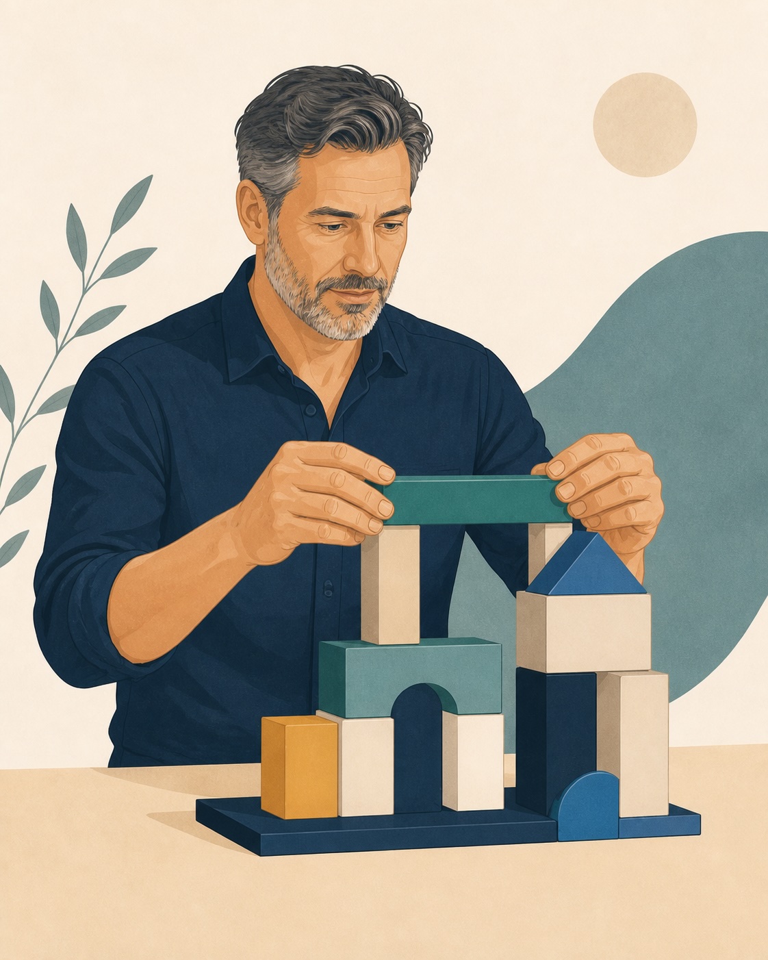 Illustration of a business owner strengthening the structure of a growing business