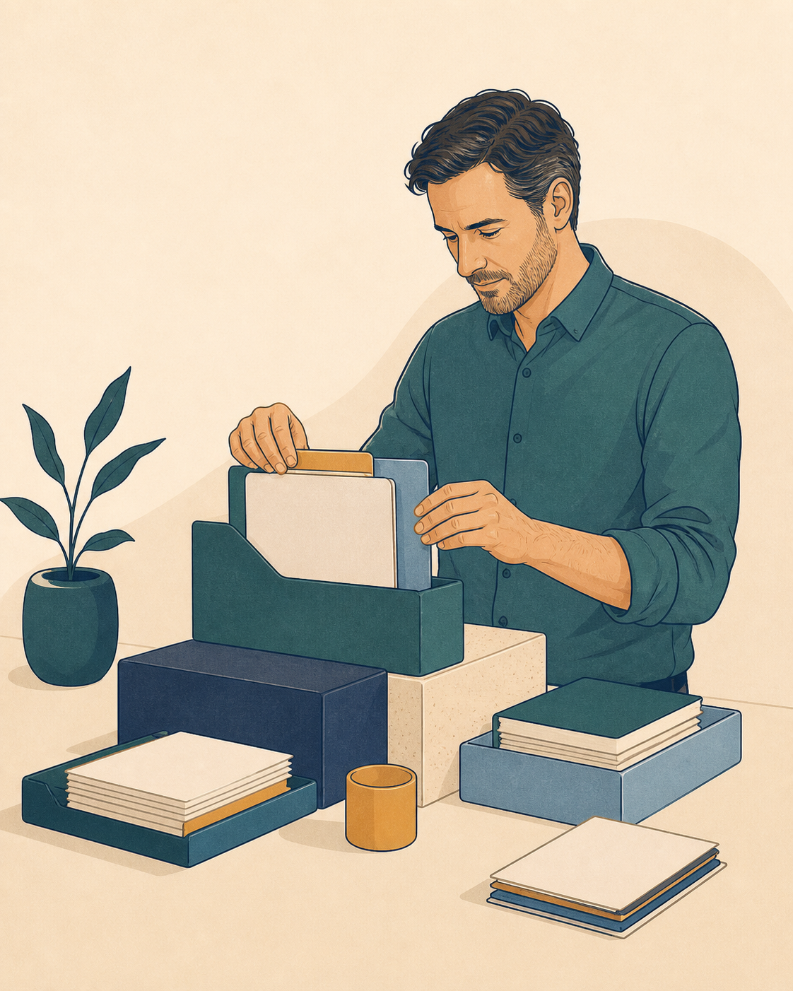 Illustration of a business owner keeping financial obligations in order